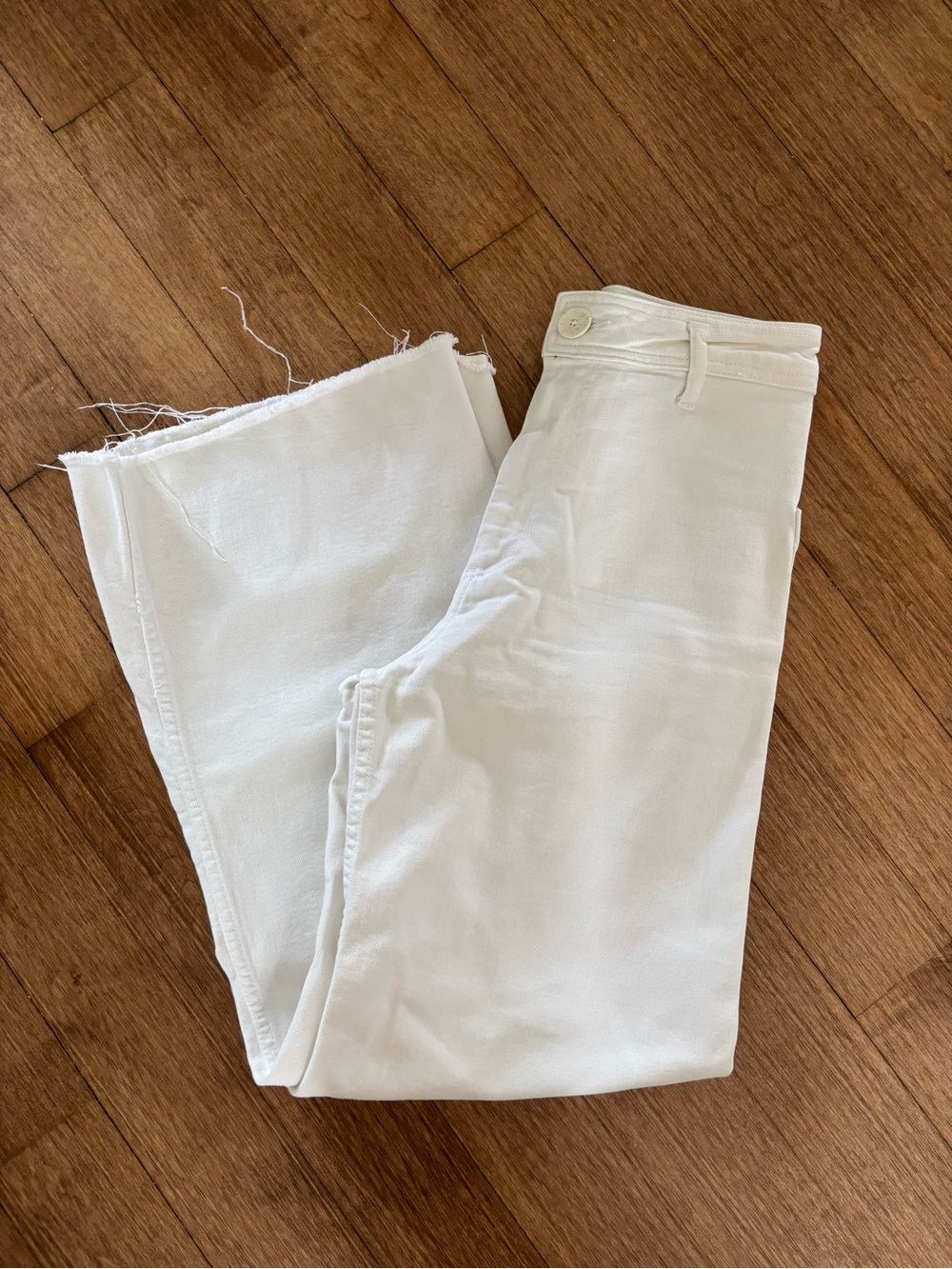 Zara White Cropped Raw-Hem Jeans
